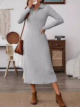 Collared Neck Long Sleeve Midi Dress OutfitFlow